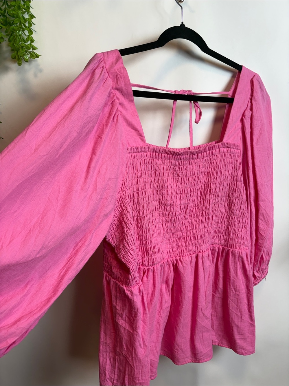 Ava & Viv Pink Smocked Blouse with Puff Sleeves - cotton